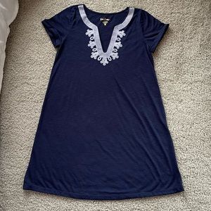 Lilly Pulitzer Maisy Swing T Shirt Dress True Navy with White Embroidery Large